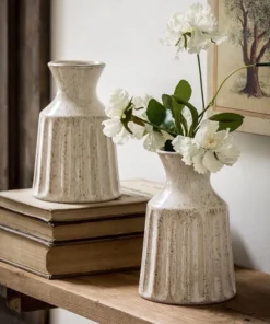 Bình Gốm Kem Nhám Đốm Trà – Lọ Hoa Decor Bàn Trà Style Hiện Đại Tối Giản