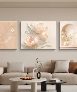 Bộ 3 Tranh Treo Tường Phòng Khách Khối Nổi 3D – Tranh Decor Sofa Hiện Đại Sang Trọng